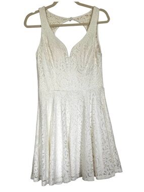 B SMART White Sleeveless Lined Lace Junior Girls V-Neck Racerback Dress Size 11